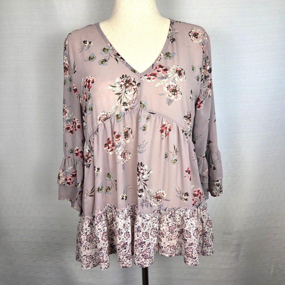 Artesia Floral Print Peplum‎ Blouse Fairy 3/4 Sleeve Ruffle Romantic Women's M